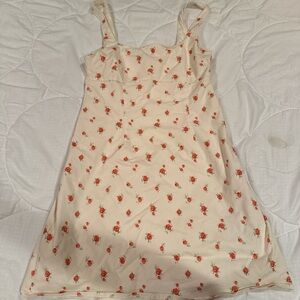 H&M Cream Mini Dress with Red Floral Pattern